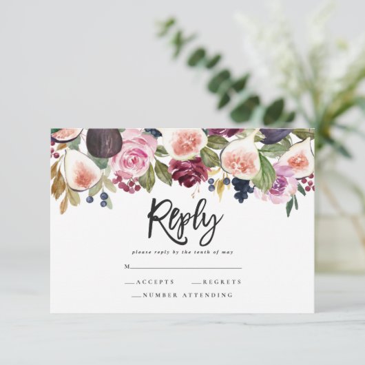 ピンク、ブルゴーニュ、イチジクのフローラはっきりしたスクリプトの応答 (スタンド正面)