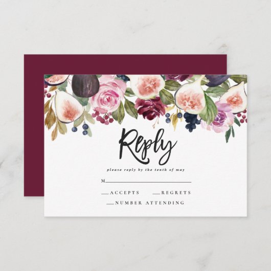 ピンク、ブルゴーニュ、イチジクのフローラはっきりしたスクリプトの応答 (正面/裏面)