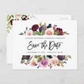 ピンク、ブルゴーニュ、イチジクのフローラは日付を保存 ポストカード (正面/裏面)