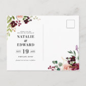 ピンク、ブルゴーニュ、イチジクのフローラは日付を保存 ポストカード (裏面)