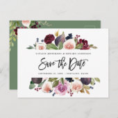 ピンク、ブルゴーニュ、イチジクのフローラは日付を緑色に保つ ポストカード (正面/裏面)