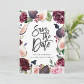 ピンク、ブルゴーニュ、イチジクのフローラ写真 セーブザデート (スタンド正面)