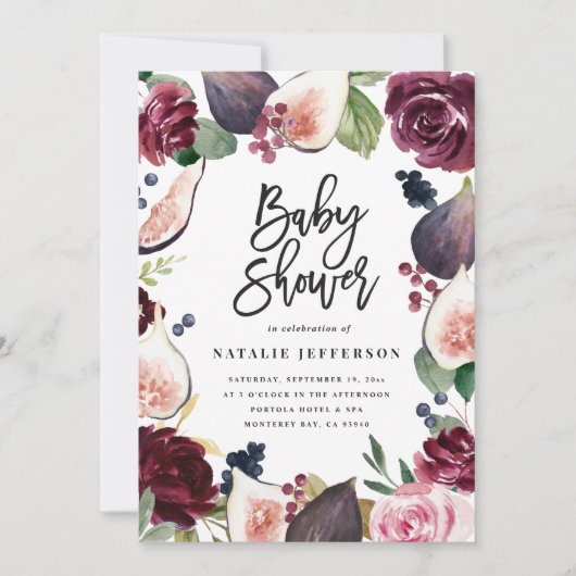 ピンク、ブルゴーニュ、+イチジクの水色フローラとスクリプト (正面)