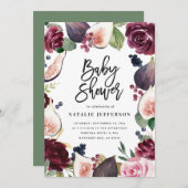 ピンク、ブルゴーニュ、+イチジクの水色フローラとスクリプト (正面/裏面)