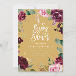 ピンク、ブルゴーニュ、+イチジクの水色フローラとスクリプト