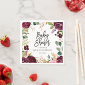 ピンク、ブルゴーニュ、+イチジクの水色フローラとスクリプト スタンダードカクテルナプキン (インサイチュ)