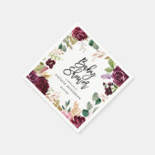 ピンク、ブルゴーニュ、+イチジクの水色フローラとスクリプト スタンダードカクテルナプキン (角)