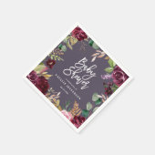 ピンク、ブルゴーニュ、+イチジクの水色フローラとスクリプト スタンダードカクテルナプキン (角)