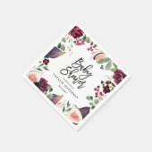 ピンク、ブルゴーニュ、+イチジクの水色フローラとスクリプト スタンダードカクテルナプキン (角)