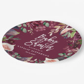 ピンク、ブルゴーニュ、+イチジクの水色フローラとスクリプト ペーパープレート (アングル)