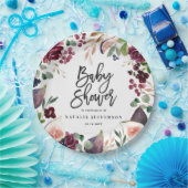 ピンク、ブルゴーニュ、+イチジクの水色フローラとスクリプト ペーパープレート (パーティー)