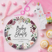 ピンク、ブルゴーニュ、+イチジクの水色フローラとスクリプト ペーパープレート (パーティー)