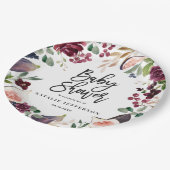 ピンク、ブルゴーニュ、+イチジクの水色フローラとスクリプト ペーパープレート (アングル)