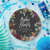 ピンク、ブルゴーニュ、+イチジクの水色フローラとスクリプト ペーパープレート (パーティー)