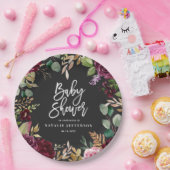 ピンク、ブルゴーニュ、+イチジクの水色フローラとスクリプト ペーパープレート (パーティー)