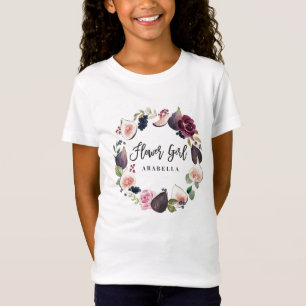 ピンク、ブルゴーニュ、イチジクフローラフラワーガール Tシャツ