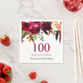 ピンク&ブルゴーニュ・ボホフローラ100thバースデーパーティー スタンダードカクテルナプキン (インサイチュ)