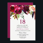 ピンク&ブルゴーニュ・ボホフローラ18thバースデーパーティー 招待状<br><div class="desc">Pink & Burgundy Bohoフローラ18th Birthday Party Boho chic burgundy Pink red white water colorフローラ美しい手の水の色のイラストレーション</div>