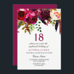 ピンク&ブルゴーニュ・ボホフローラ18thバースデーパーティー 招待状<br><div class="desc">Pink & Burgundy Bohoフローラ18th Birthday Party Boho chic burgundy Pink red white water colorフローラ美しい手の水の色のイラストレーション</div>