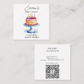 ピンク&ブルーお誕生日ケーキモダンウォーターカラーベーカリー スクエア名刺 (正面/裏面)