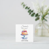 ピンク&ブルーお誕生日ケーキモダンウォーターカラーベーカリー スクエア名刺 (スタンド正面)