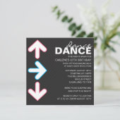 ピンク/ブルーのダンスダンスレボリューション誕生日パーティー 招待状 (スタンド正面)