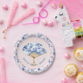 ピンク&ブルーのチノワジェリーファン | ブライダル茶 ペーパープレート (パーティー)