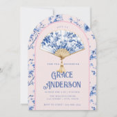 ピンク&ブルーのチノワジェリーファン | ブライダル茶 招待状 (正面)