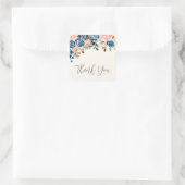 ピンク&ブルーの水彩花ありがとう スクエアシール (バッグ)