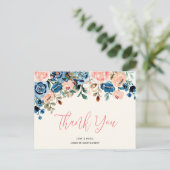 ピンク&ブルーの水彩花ありがとう ポストカード (スタンド正面)