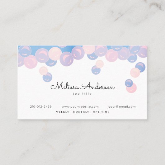 ピンク&ブルーの泡ホーム清掃サービスメイド 名刺 (裏面)