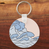 ピンク/ブルーの海海波の美しいビーチ キーホルダー (正面)