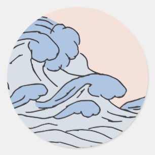 ピンク/ブルーの海海波の美しいビーチ ラウンドシール