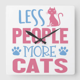ピンク&ブルーより少ない人より多くの猫ことわざ スクエア壁時計