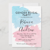 ピンク&ブルーカラスプラッシュジェンダーが赤ちゃんシャワーを明らかにする 招待状 (正面)