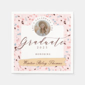 ピンク&ブルーガーリーテラゾ写真卒業パーティー スタンダードカクテルナプキン (正面)