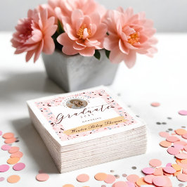 ピンク&ブルーガーリーテラゾ写真卒業パーティー スタンダードカクテルナプキン