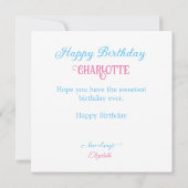 ピンク&ブルークリームをテーマにした子供の誕生日ケーキ カード (裏面)