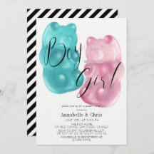 ピンク&ブルーグミベア性別リビール招待状