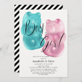 ピンク&ブルーグミベア性別リビール招待状 招待状