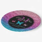 ピンク&ブルーグラデーショングリッター&バタフライ誕生日 ペーパープレート (アングル)