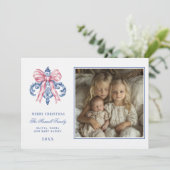 ピンク&ブルーグランドミレニアルダマスクオーナメント写真 招待状 (スタンド正面)