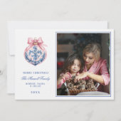 ピンク&ブルーグランドミレニアルダマスクオーナメント写真 招待状 (正面)