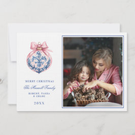 ピンク&ブルーグランドミレニアルダマスクオーナメント写真 招待状