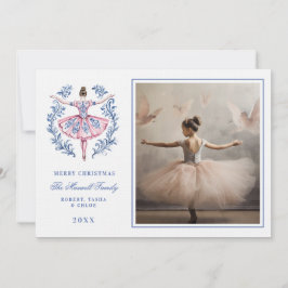 ピンク&ブルーグランドミレニアルダマスクオーナメント写真 招待状