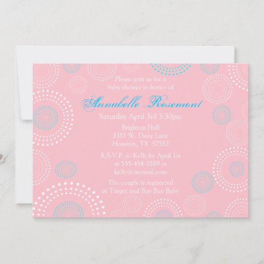 ピンク&ブルーサークルベビーシャワー招待状 招待状 (正面)