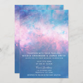 ピンク&ブルースターリーコズミックコットンキャンディースカイ結婚ズ 招待状 (正面/裏面)