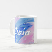 ピンク&ブルースワール名前をカスタムするマグ コーヒーマグカップ (正面左)