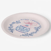 ピンク&ブルーダマスククレストクリスマスオーナメント ペーパープレート (アングル)