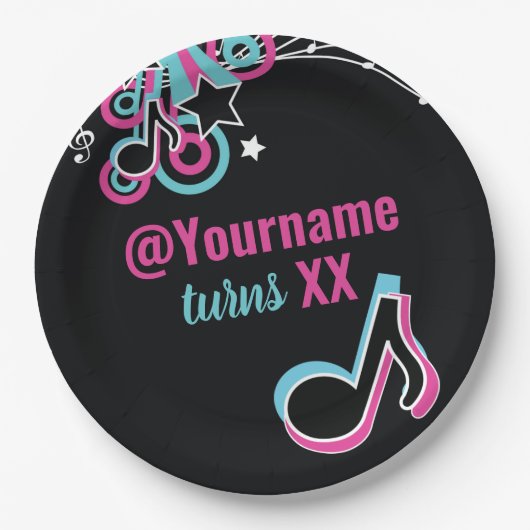 ピンク&ブルーダンスパーティー紙プレート ペーパープレート (正面)